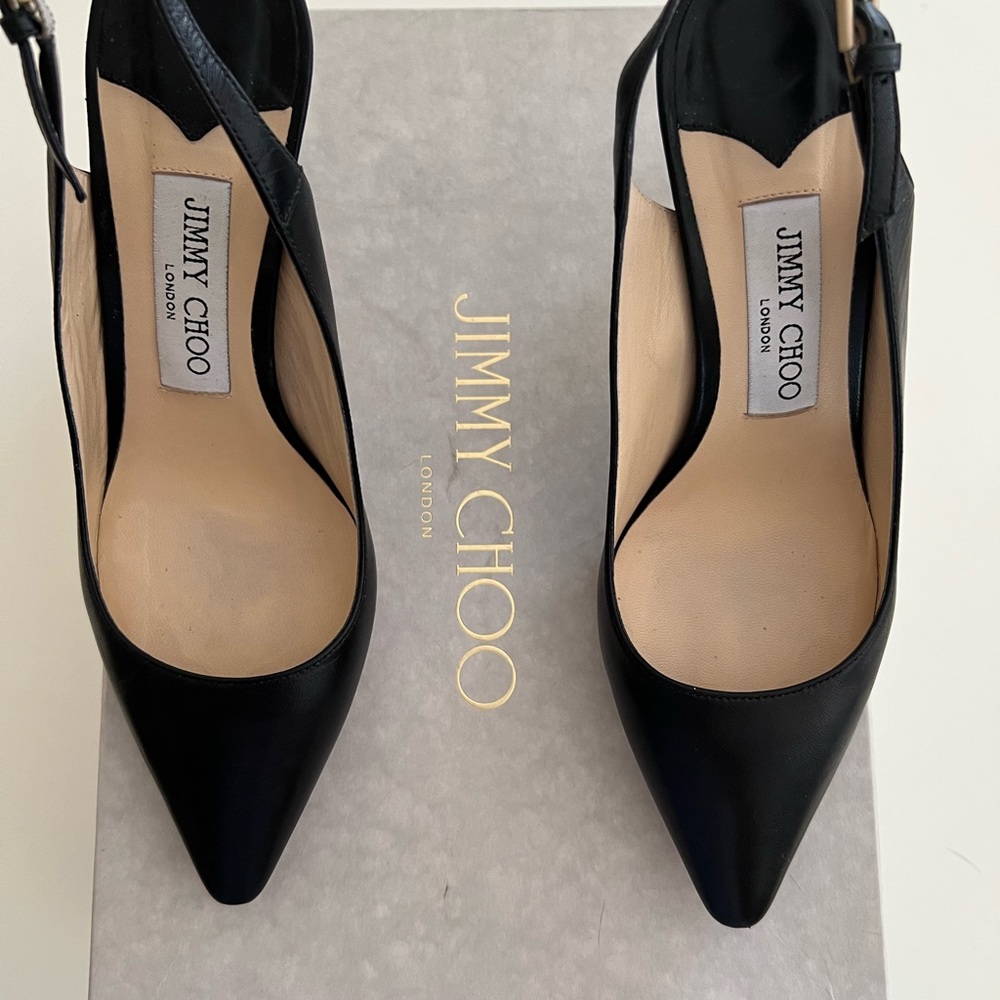 Jimmy Choo black leather slingback. Excellent condition, worn twice.